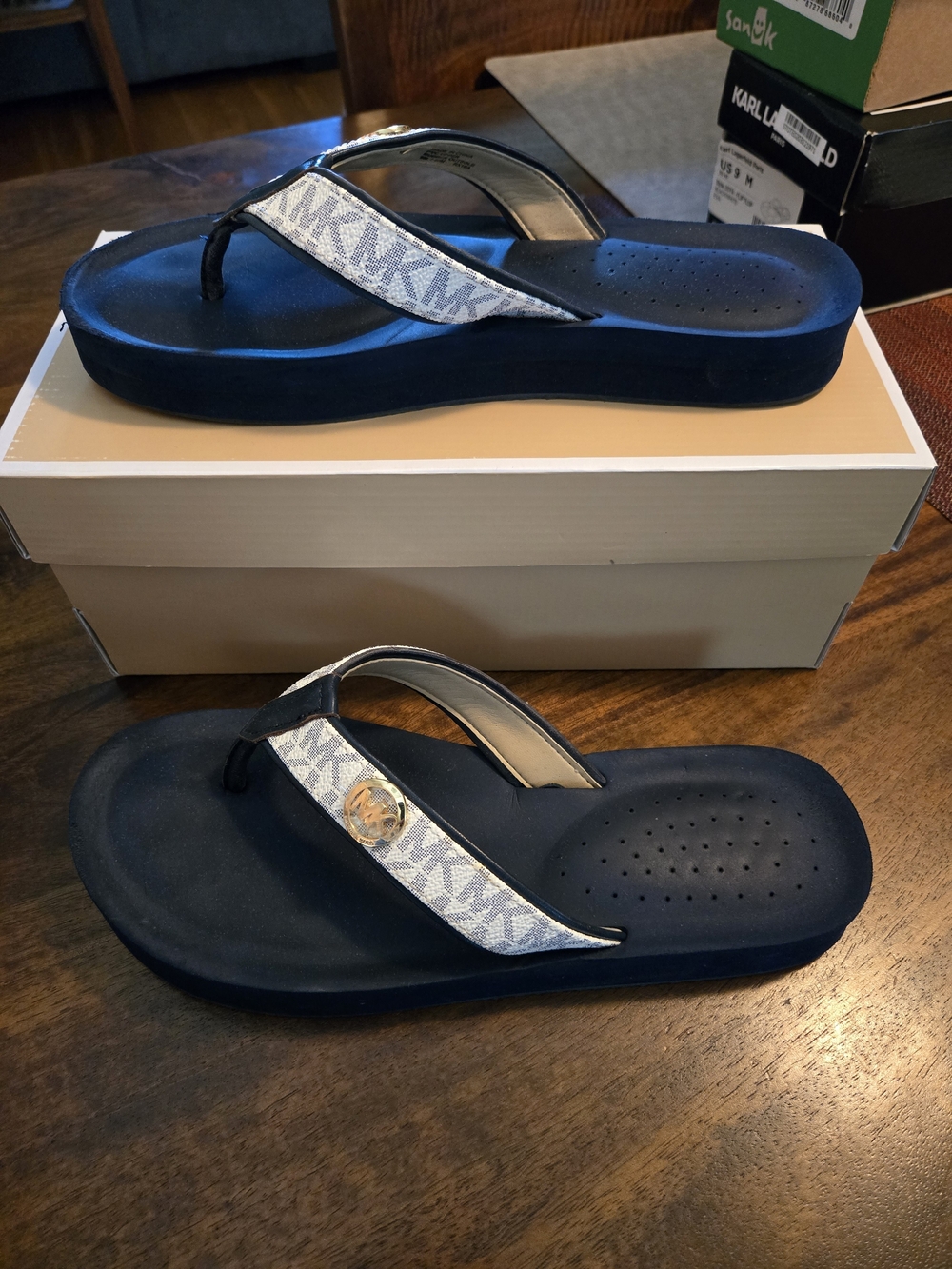 Michael Kors Navy Logo Thong Sandals